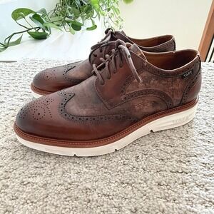TAFT 365 103 MEN Wingtip Oxford Dress Shoes Leather Brogue‎ White Sole Brown 7.5